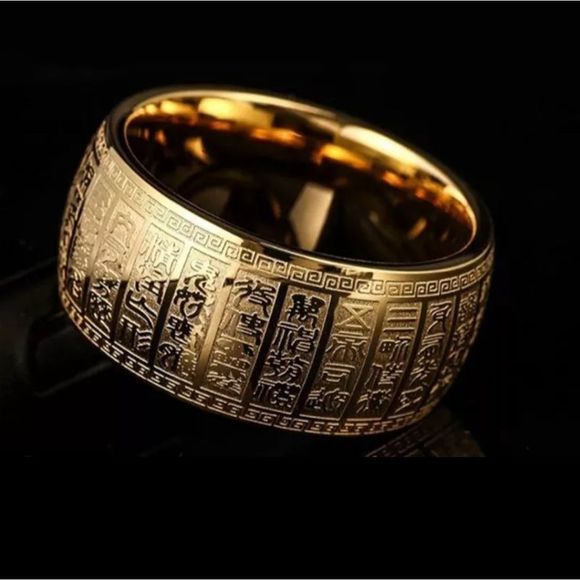 Gold titanium lucky Chinese writing collectable ring new sz 10 - Picture 1 of 3